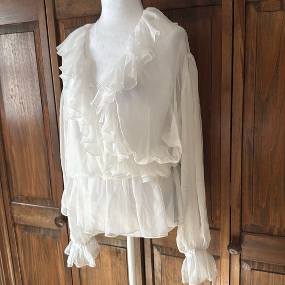 Dolce & Gabbana Silk Chiffon Ruffle Sheer White Puff Sleeve Blouse S NWT $2,145 - Picture 12 of 15